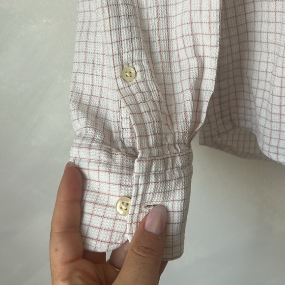 Club Monaco button down shirt pink white checks waffle collared size small slim - Picture 4 of 7